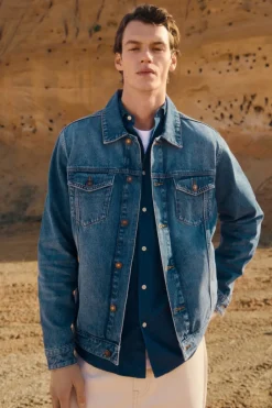 Blouson en denim délavé moyen foncé