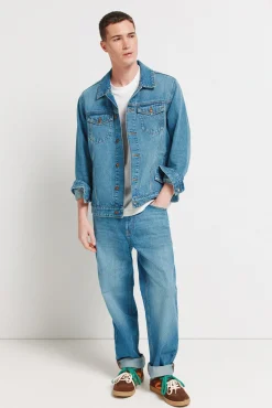 Blouson en denim délavé moyen foncé