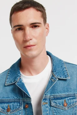Blouson en denim délavé moyen foncé