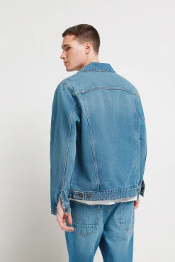Blouson en denim délavé moyen foncé