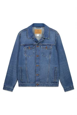 Blouson en denim délavé moyen foncé