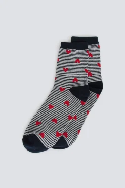 Chaussette longue à rayures à cœurs