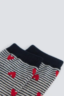 Chaussette longue &agrave; rayures &agrave; c&oelig;urs