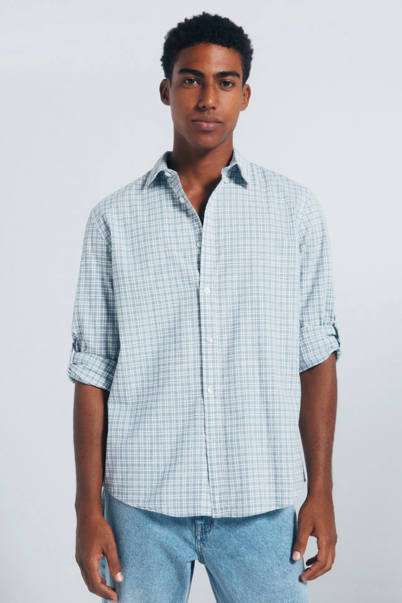 Chemise à carreaux en coton flammé