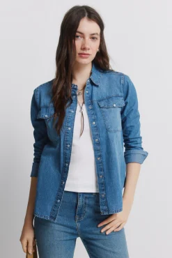 Chemise en jean avec poches en coton