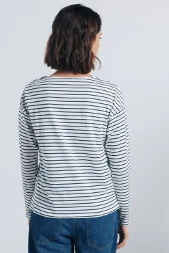 Chemise rayures &agrave; boutons sur les &eacute;paules