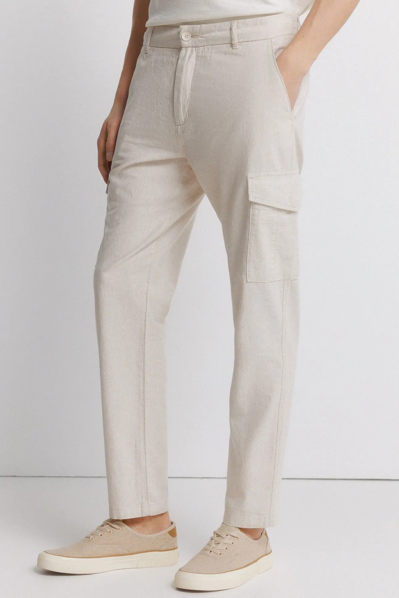 Pantalon cargo slim fit en lin