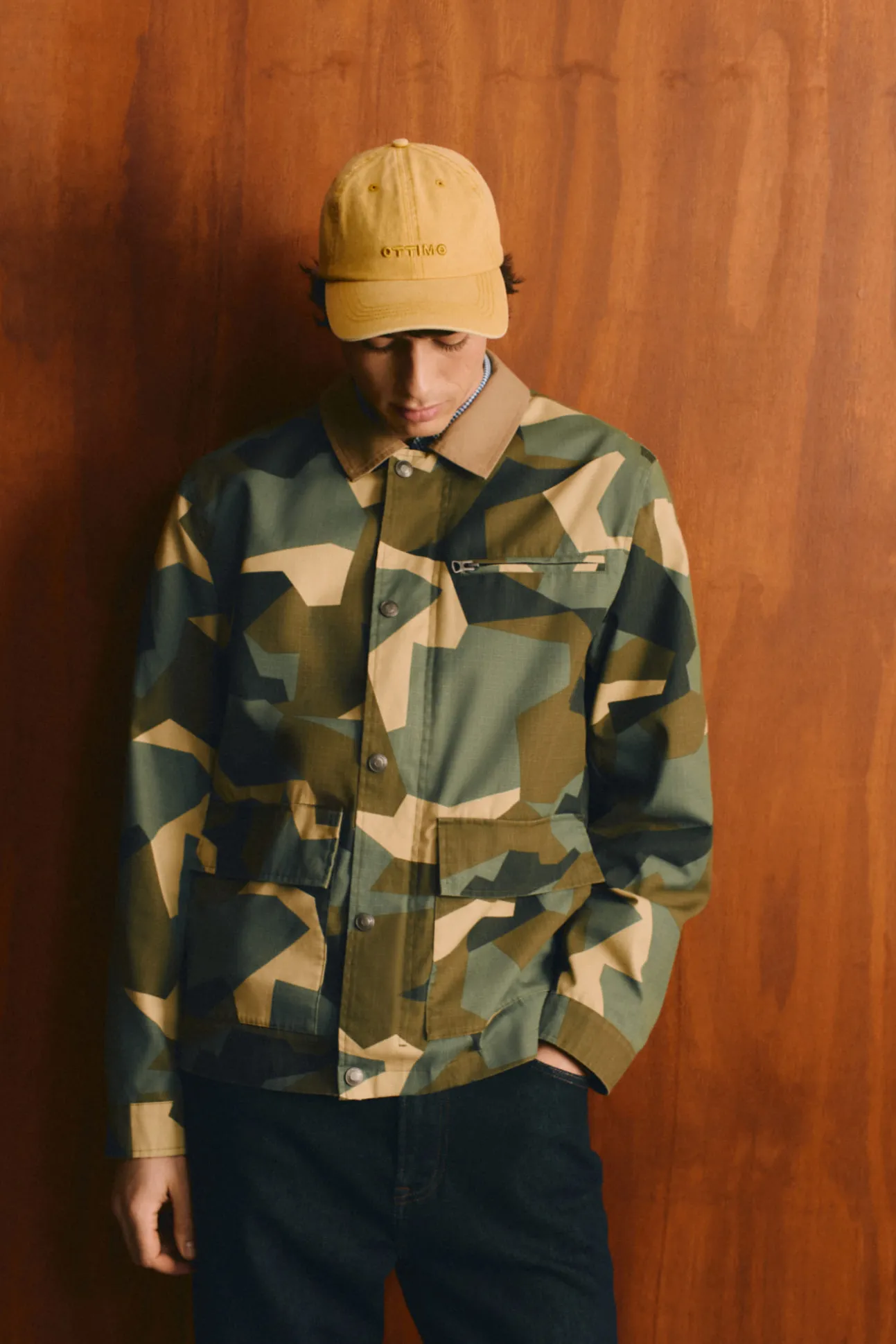 Parka camouflage col contrastant