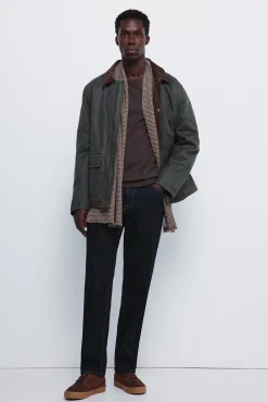Parka courte avec col en velours côtelé