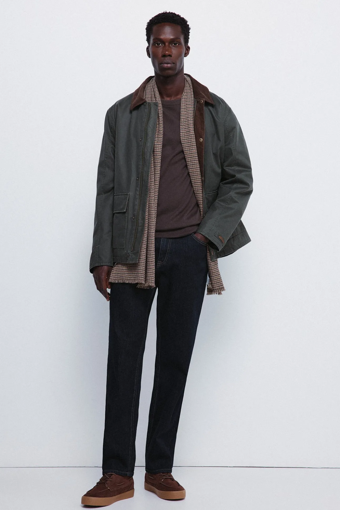 Parka courte avec col en velours côtelé