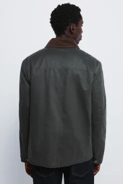 Parka courte avec col en velours côtelé