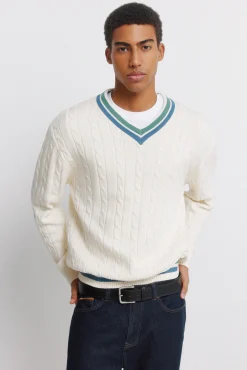 Pull &agrave; torsades col en V