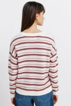 Pull en maille structur&eacute;e &agrave; rayures