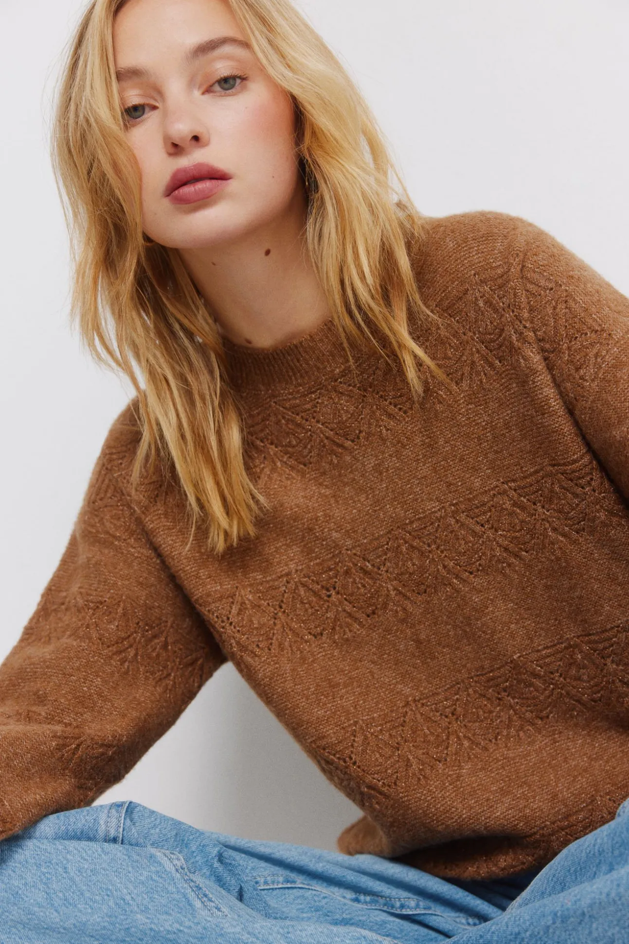 Pull pointelle rayures lurex