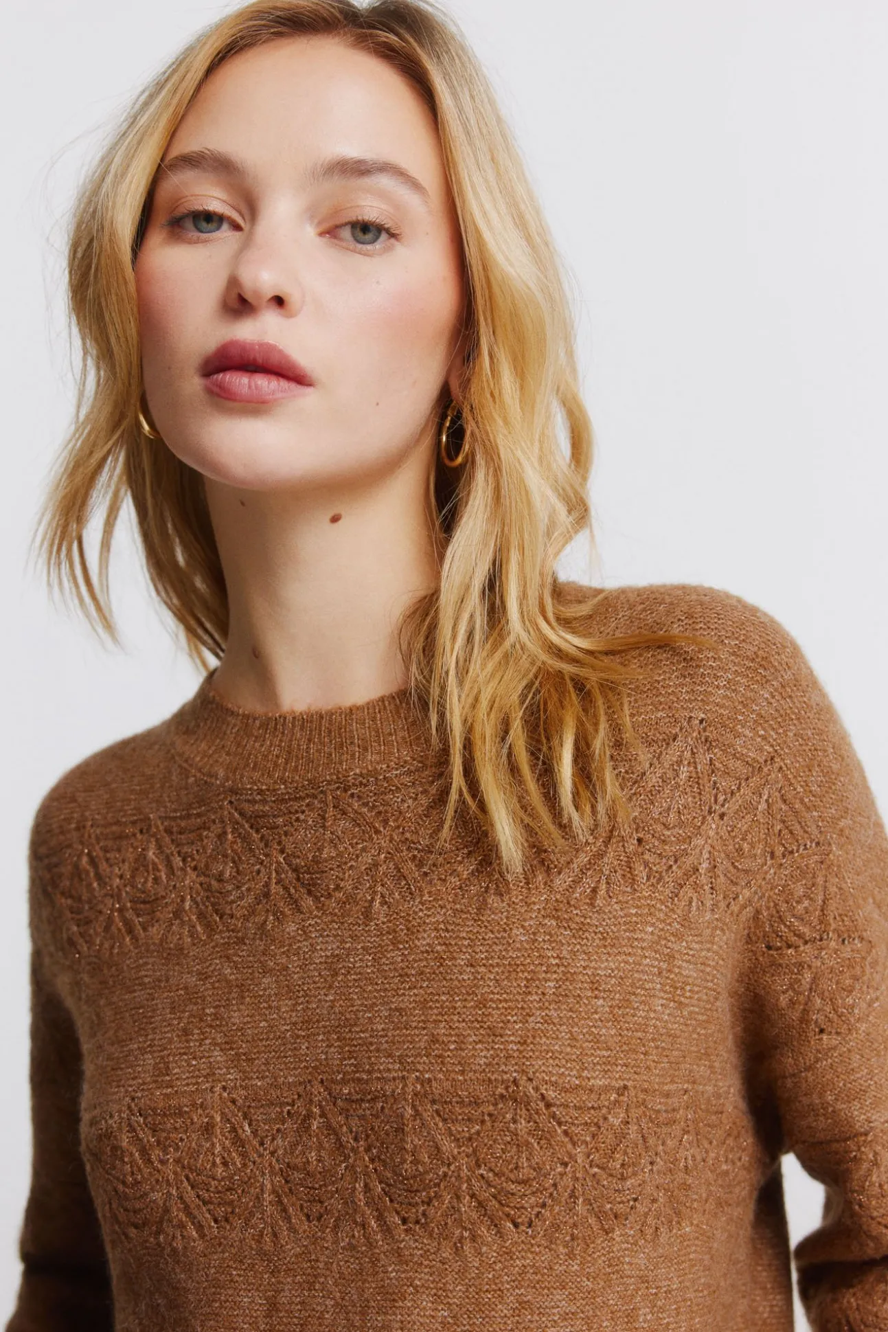 Pull pointelle rayures lurex