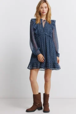 Robe courte à manches longues à volants