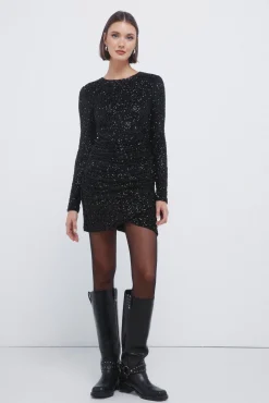 Robe courte drapée à paillettes