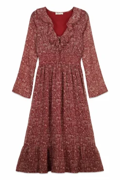 Robe midi imprimé avec décolleté à volant