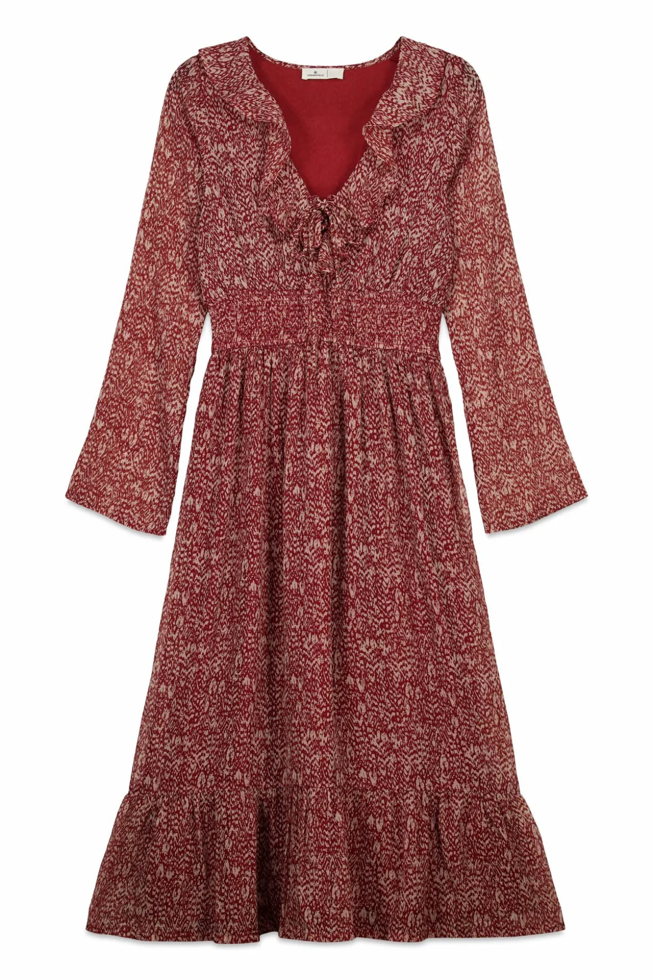 Robe midi imprimé avec décolleté à volant