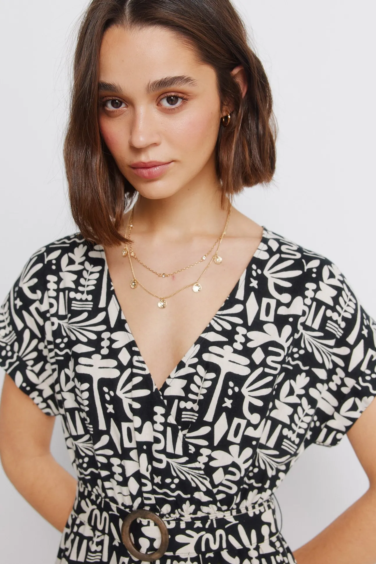 Robe portefeuille en lin à boucle