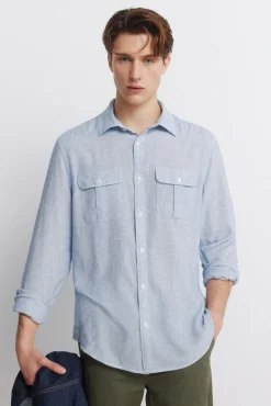 T-shirt &agrave; poches en lin et viscose