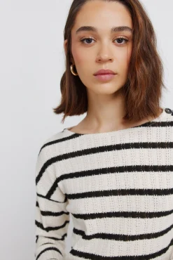 T-shirt à rayures boutons aux épaules