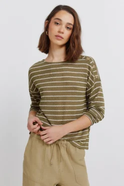 T-shirt à rayures boutons aux épaules