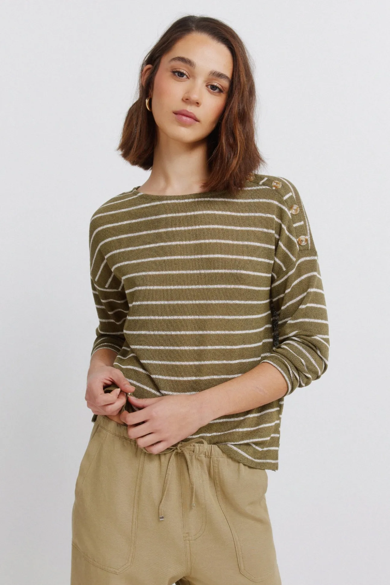 T-shirt à rayures boutons aux épaules