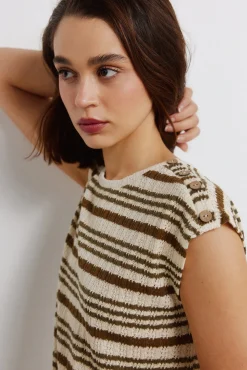 T-shirt &agrave; rayures en maille
