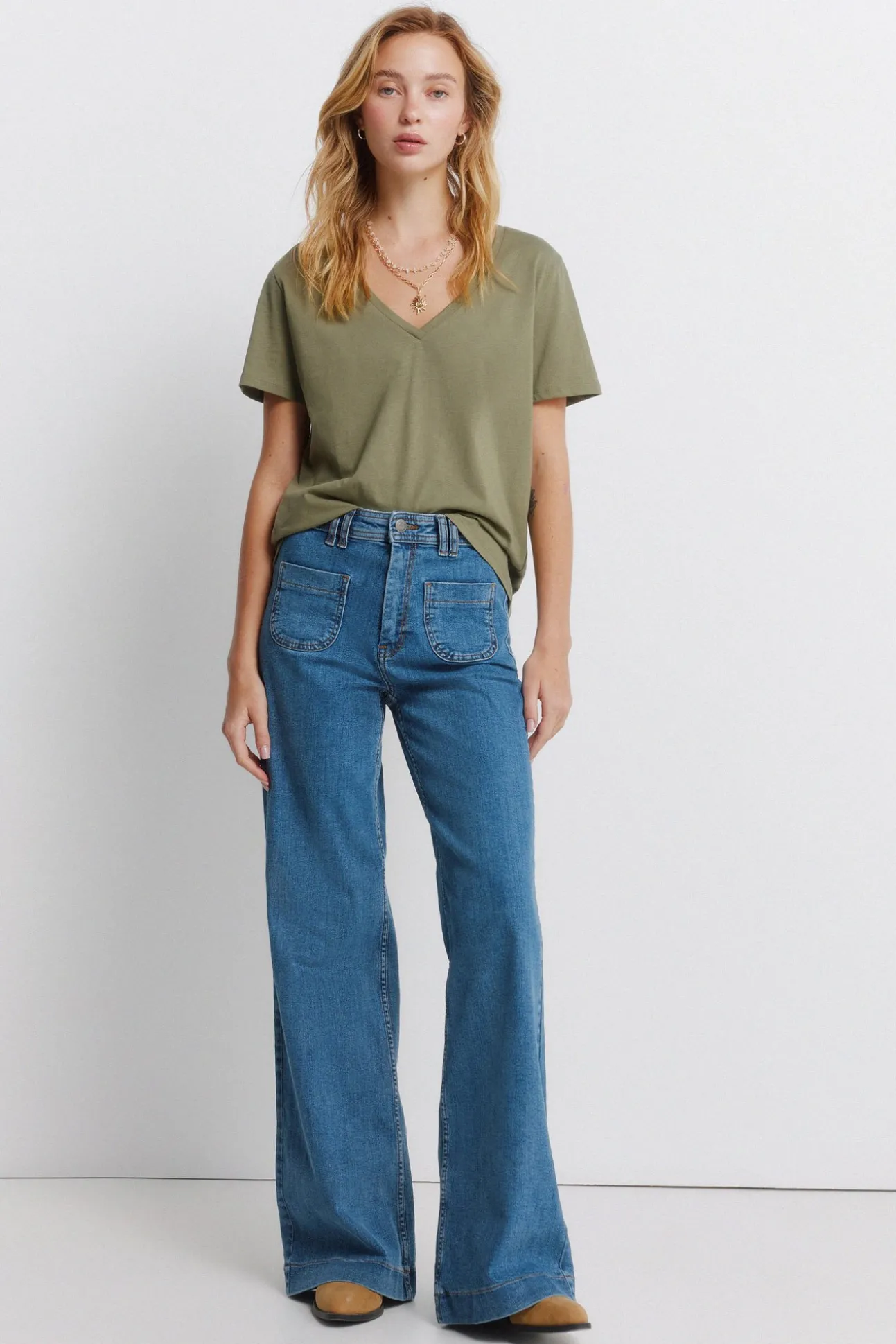 T-shirt basique en coton col en V