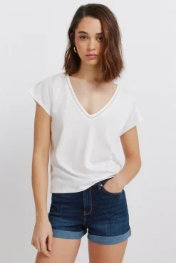 T-shirt col en V en dentelle