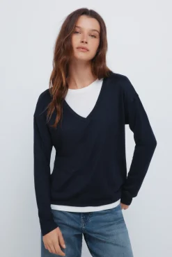 T-shirt col V combiné