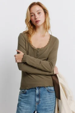T-shirt manches longues en dentelle