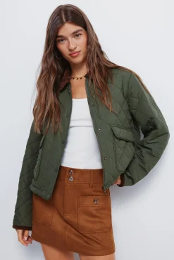 Veste courte matelass&eacute;e avec col en velours c&ocirc;tel&eacute;