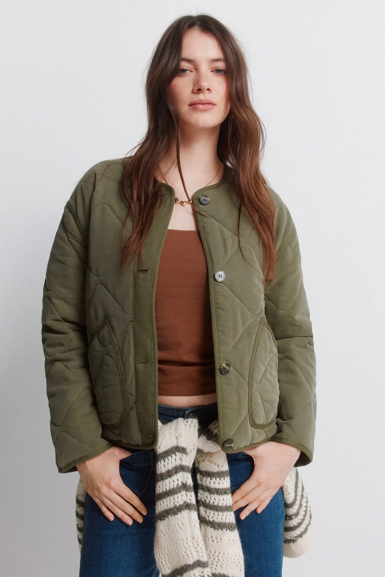 Veste courte matelassée verte