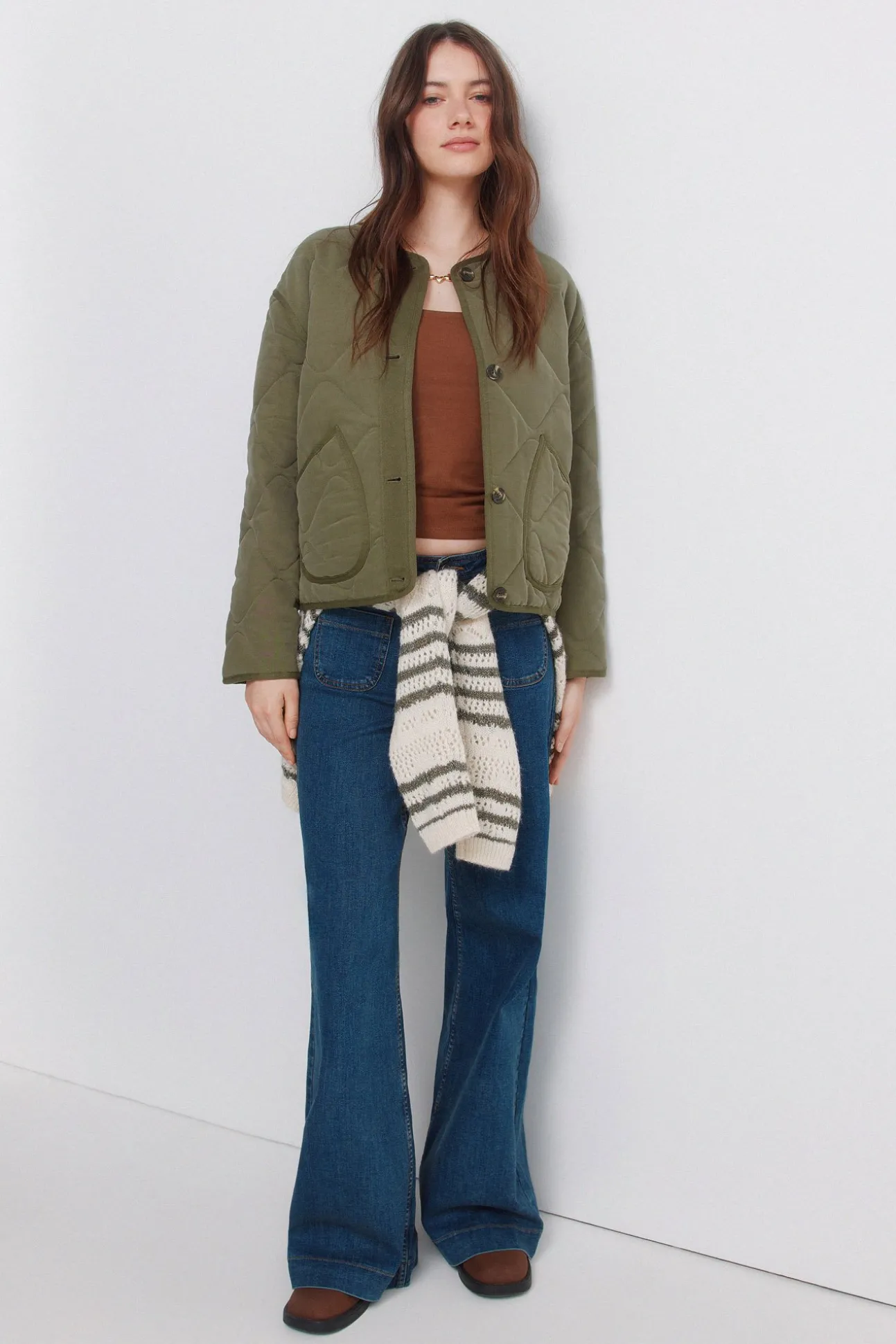 Veste courte matelassée verte